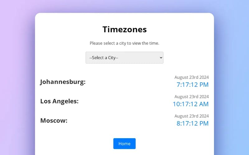 Screenshot of timezone app