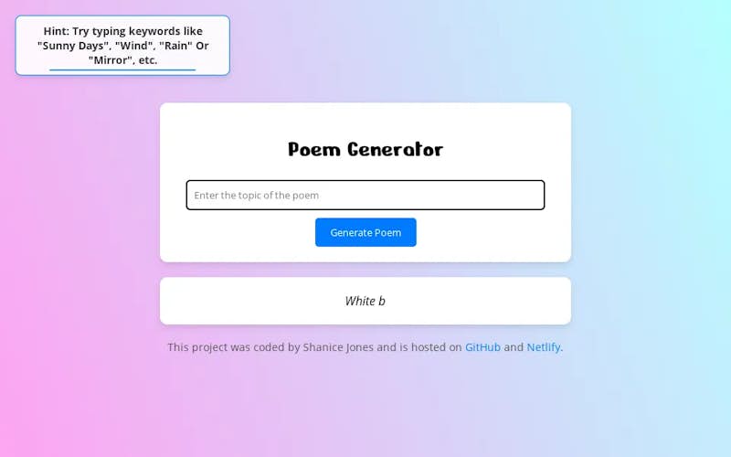 Screenshot of Poem Generator